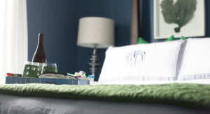 cozy guest room, blue and white bedroom, blue walls, green bedroom, how to make guests feel at home in your guest room, how to prepare your guest room for guests