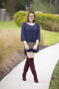 Blue dress with over the knee boots